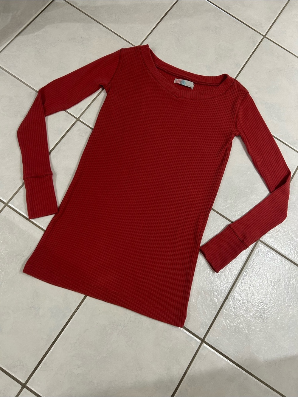 FP Beach- Classic Ribbed Long-Sleeve Tunic Top - Red/Burnt Orange